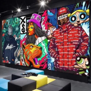 Hand painted Graffiti Background Hipster Mural Industrial Style Clothing Store Gym Dance Studio Hip hop Street Dance Wallpaper