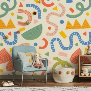 Happy Kids Shapes Modern Paper Wallpaper Colorful Geometric Self Adhesive Wall Mural for Children’s Bedroom Playroom Decor