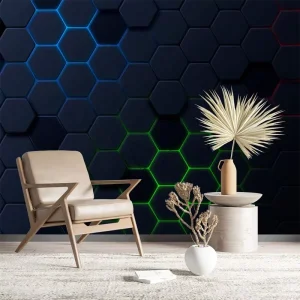 Hexagon Dark Blue Wallpaper Geometric Abstract Modern Wall Mural Peel and Stick Wall Art Self Adhesive