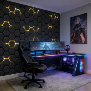 Hexagonal Geometric Glowing Pattern Game Room Wallpaper Karaoke Background Wall Mural