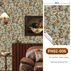 High End Vintage Floral Self Adhesive Wallpaper Pastoral Peel and Stick Sticker for Bedroom Closet Accent Wall