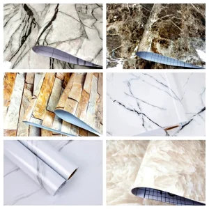 High Gloss Marble Self Adhesive PVC Wallpaper Luxury Shiny Finish Waterproof Custom Colors for Feature Wall