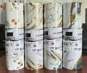 High Glossy Self adhesive Marble Stickers Waterproof PET Foam Wall Sticker by Roll Size 1.2x3Meter