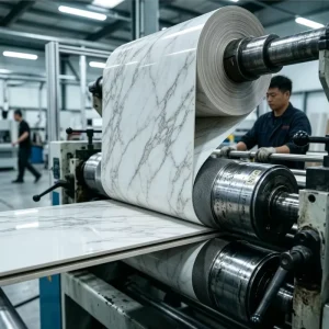 High Level Formaldehyde Free Hotel Decorative Wall Panel With Film Luxury Vacuum Pressed Marble PVC Film Foil Roll