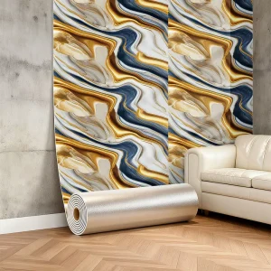 High Quality 3D Self Adhesive Waterproof Marble Patterned Modern Bathroom Wallpaper Roll for Home Luxury Wall Decoration