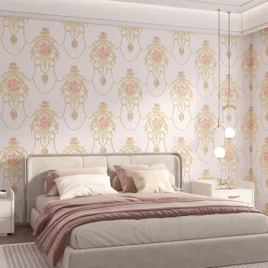 High Quality American 3D Floral Non Woven Wallpapers Retro European Beige Non Self Adhesive for Bedroom Living Room Decoration