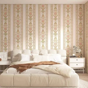High Quality American Interior 3D Floral Non Woven Peel&Stick Wallpapers Beige Pink for Bedroom Living Room Decoration
