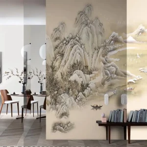 High Quality Interior Wall Decor Traditional Chinese Painting Fabric Backed Vinyl Mural Wallpaper for Living Room