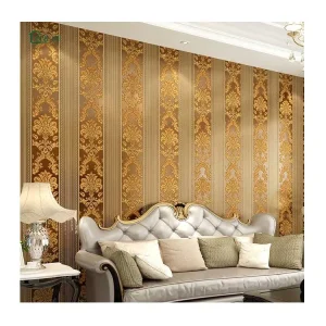 High Quality Luxury Brown Damask Wallpapers Wall Coating Bedroom Suede 3D Embossed Suede Non Woven Wallpaper
