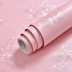 High Quality Luxury Damask 3D Embossed Pink Roses Floral PVC Self Adhesive Wallpaper Waterproof for Home Wall Decor
