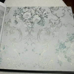 High Quality Non Woven Light Blue European Style Damask Big Flower Home Decor Living Room Decorative Textured Fabric Wallpaper