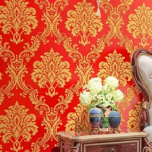 High Quality Royal Red Damask Designs Non Woven Wallpaper Luxury Bedroom Living Room Decoration Wall Paper