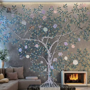 High Quality Wall Panel Hand Painted Red Peony Flower Design Wallpaper