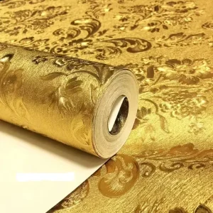 High Quality Waterproof Classic European Damask Metallic Gold Foil Wallpaper