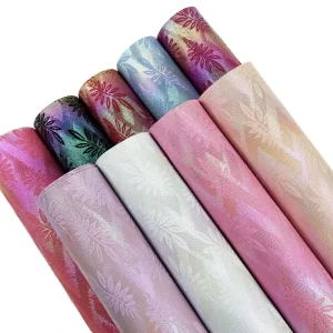 Holographic Rainbow Colorful PVC Artificial Leather Water Resistant Soft Comfortable Leaf Pattern Design Wallpaper Bags Sofa