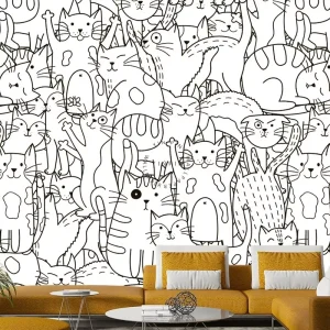 Home Children’s Room Cartoon Wallpaper Boys Girls Bedroom Non-woven Fabric Seamless Cats Wallpaper
