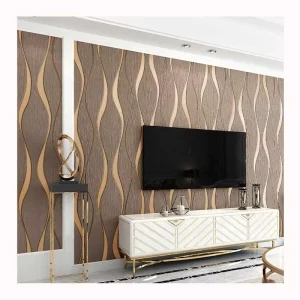 Home Decoration 3D Wave Stripe Non Woven Fabric Vinyl Coated Non Pasted Modern Wallpaper Rolls