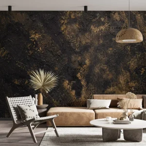 Home Living Room Wall Decorative Mural Features an Abstract Wall Design with Black and Gold Venetian Stay rock Textures