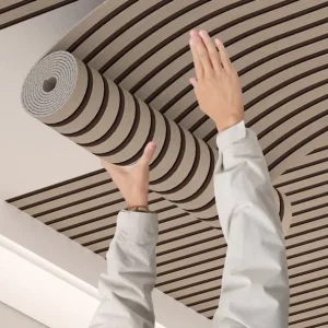 Hotel Front Desk Background Self-Adhesive Modern Embossed PVC Wallpaper Wooden Strip Grille Walls Sticker Roll