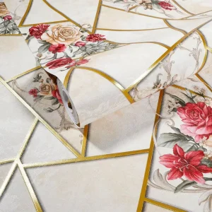 IHOUSE Wallpaper 3D Geometric Flowers Designs Wallpaper