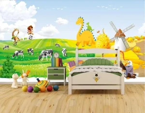 Idyllic Animal Cartoon Children Room Background Kids Room 3D Wallpaper