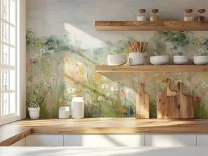 Impressionist Style Floral Mural Wallpaper Hand Painted Wildflower Meadow Wall Mural for Modern Home Living Room Bedroom Decor