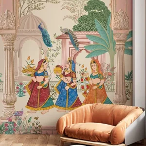 Indian Garden Women’s Wedding Mural Adhesive Wall 3D Wallpaper for Living Room