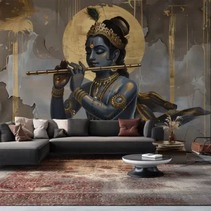 Indian Mythological Epic Krishna Mural Wallpaper for Living Room