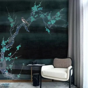 Interior Decoration Flower Floral Bird Chinoiserie Mural Wallpaper Lilac Luxury Sophisticated Wallcoverings Home Decor