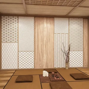 Japanese Restaurant Silk Geometry Pattern Waterproof Easy Installation Modern Wall Mural Customized Size Graphic Design