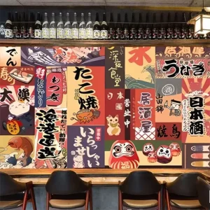 Japanese Silk Waterproof & Moisture-Proof 3D Sushi Wall Murals for Restaurant and Household Use with Easy Installation