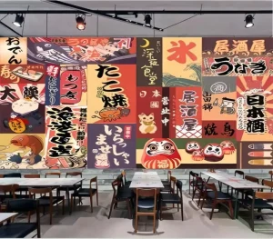 Japanese Silk Waterproof Moisture Proof Restaurant Wallpaper 3D Wall Mural with Easy Installation for Household Use