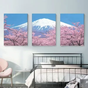 Japanese Style Mount Fuji Wall Mural Custom Cherry Blossom Landscape Wallpaper Peel and Stick for Home Decoration