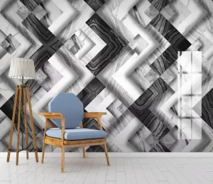 Jazz White Geometric Marble Tile Modern Minimalist TV Sofa Background Wall 3D Wallpaper