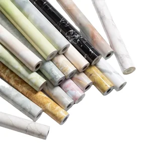 Jinyi Waterproof Bathroom Kitchen Self Adhesive Marble Stone Sticker Glossy Removable Peel and Stick Wall Covering Wallpaper