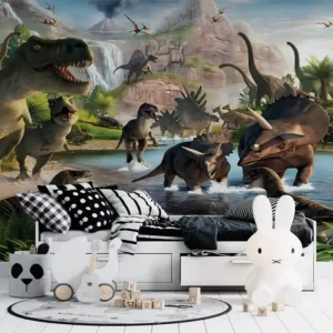 Jurassic World Self Adhesive Mural Customizable Dinosaur Landscape Wallpaper for Kids Bedroom Nursery Easy Install