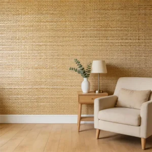 Jute Modern 3 D Embossed Paper Wallpaper Sound Absorbing Moisture Proof Natural Textured for Home Hotels Bedrooms