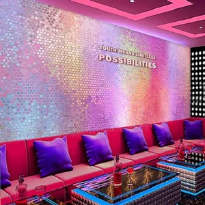 KTV Karaoke 3D Modern Geometric Anti static Waterproof Wall Murals with Golden Mosaic and Pink Design for Household Use
