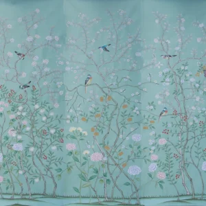 Kids Living Room Wall Dekoration Mural Light Blue Silk Chinoiserie Hand Painted Wallpaper