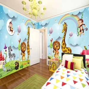 Kids Room 3D Cartoon Lion Giraffe Animal Photo Wallpaper for Boys Girls Children Bedroom Background Wall Painting Custom Mural