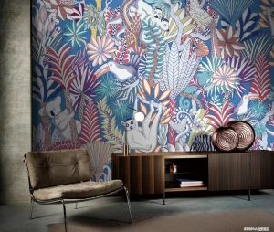 Kids Room Wallpaper Custom Tropical Jungle Animal Wildlife Botanical Mural for Scandinavian Nursery Decor High Color Rendering
