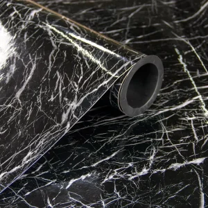 Kinnard Modern Black Stone Texture Stripes Plaid Waterproof Fireproof Anti-static Moisture-Proof Self-Adhesive Vinyl Roll