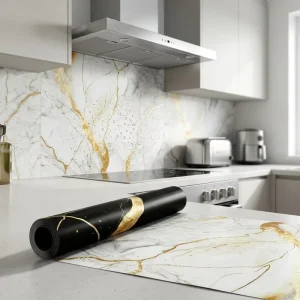 Kitchen Backsplash Marble Sticker Waterproof Easy to Clean Removable Wallpaper for Kitchen