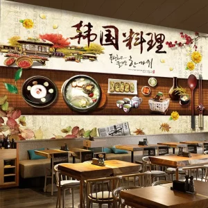 Korean Cuisine Kimchi Mural Wallpaper for Restaurant Background Decoration