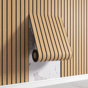 LAN FENG Thickened Moisture Resistant Removable Wall Sticker PVC Slat Wood Grain Slat Self Adhesive Wallpaper