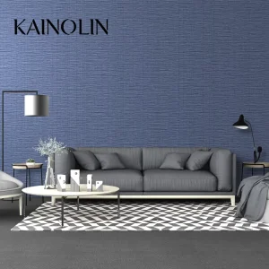 Large Minimalist PVC Wallpaper Rolls Mould Proof Textured Finish for Hotel Household Living Room Kitchen Use Blue Wall Decor
