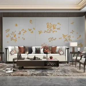 Large Scale Botanical Beige Ginkgo Leaf Wallpaper Mural for Commercial Space Wall Decoration Eco-Friendly Material
