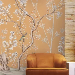 Large Scale Embroidered Wall Mural Custom Size Floral Branch Design Wall Panel for Bedroom Living Room Study Fade Resistant