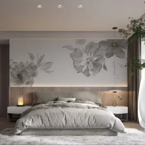 Large Scale Floral Wallpaper Mural Grey Watercolor Peony Feature Wall Decor for Commercial Space Eco-Friendly Material