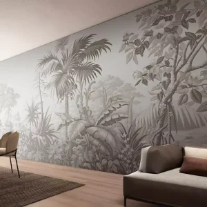 Large Scale Nature Scenic Grey Tropical Palm Tree Feature Wallpaper Mural for Commercial Space Eco-Friendly Material